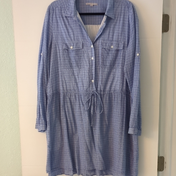 GAP Preppy Light Double Layer Cotton Light Blue Plaid HalfButton-Up Shirt Dress - Picture 1 of 7